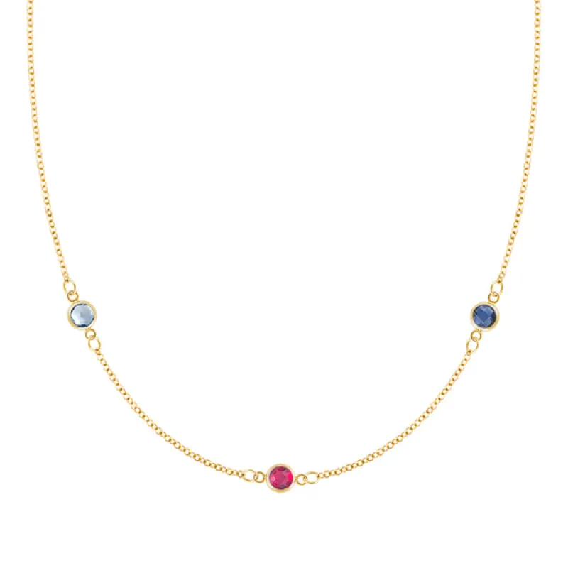 Personalized Classic 3 Birthstone Necklace in 14k Gold sold by Haverhill