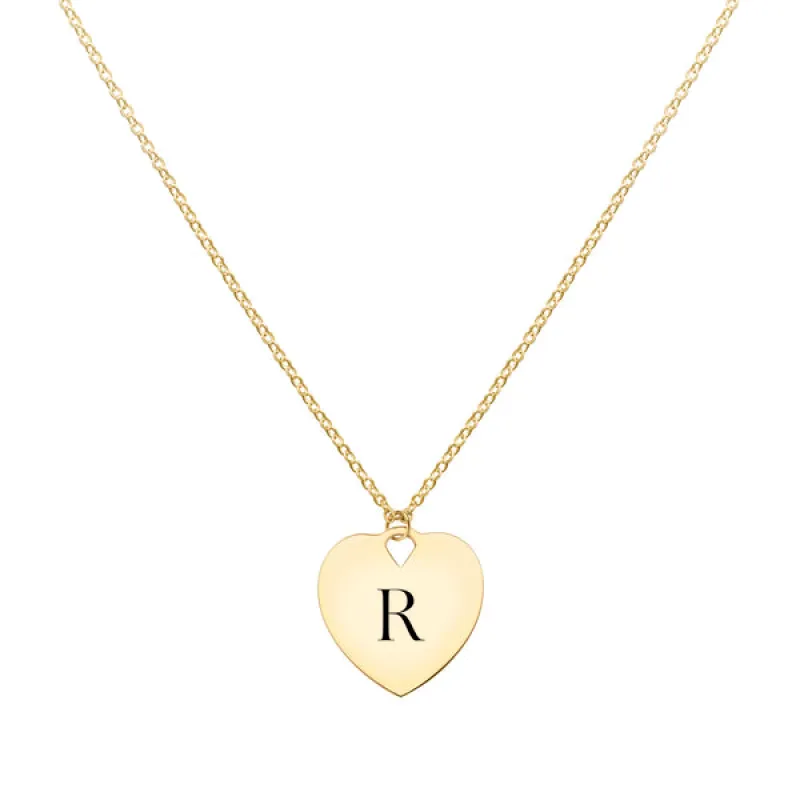 Engravable Flat Heart Pendant with Classic Chain in 14k Gold sold by Haverhill