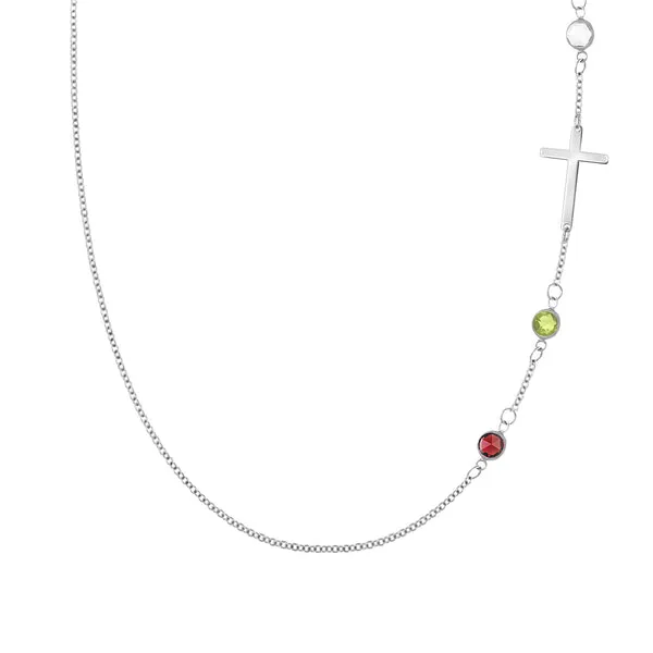 Personalized Classic Cross & 3 Birthstone Necklace in 14k Gold sold by Haverhill