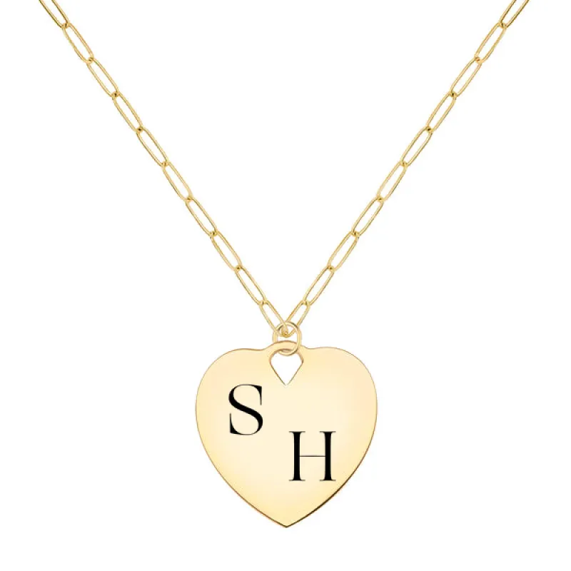 Engravable Large Flat Heart Pendant with Adelaide Mini Chain in 14k Gold sold by Haverhill