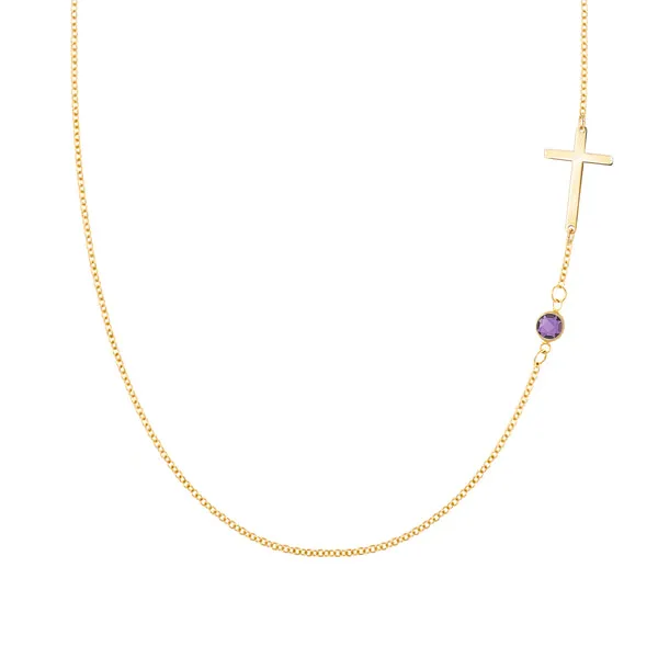 Personalized Classic Cross & 1 Birthstone Necklace in 14k Gold sold by Haverhill