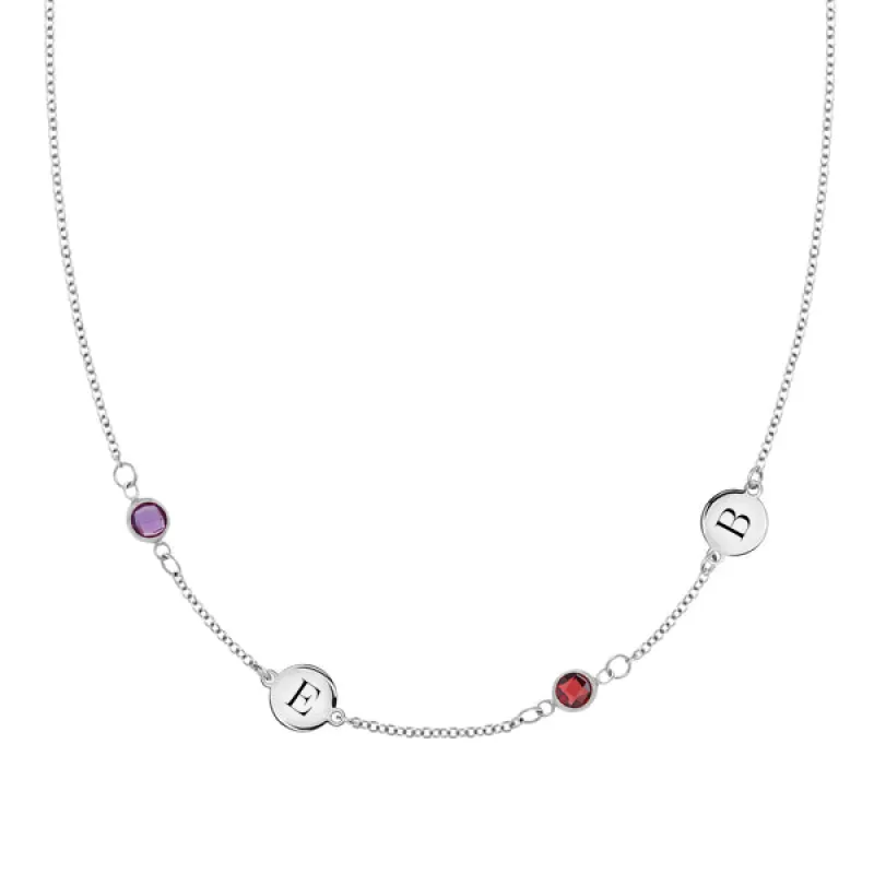 Personalized Classic 2 Letter & 2 Birthstone Necklace in 14k Gold (Double Spacing) sold by Haverhill
