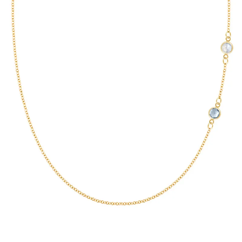 Personalized Classic 2 Birthstone Necklace in 14k Gold sold by Haverhill