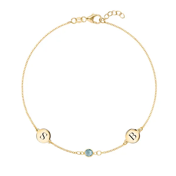 Personalized Classic 2 Letter & 1 Birthstone Bracelet in 14k Gold sold by Haverhill