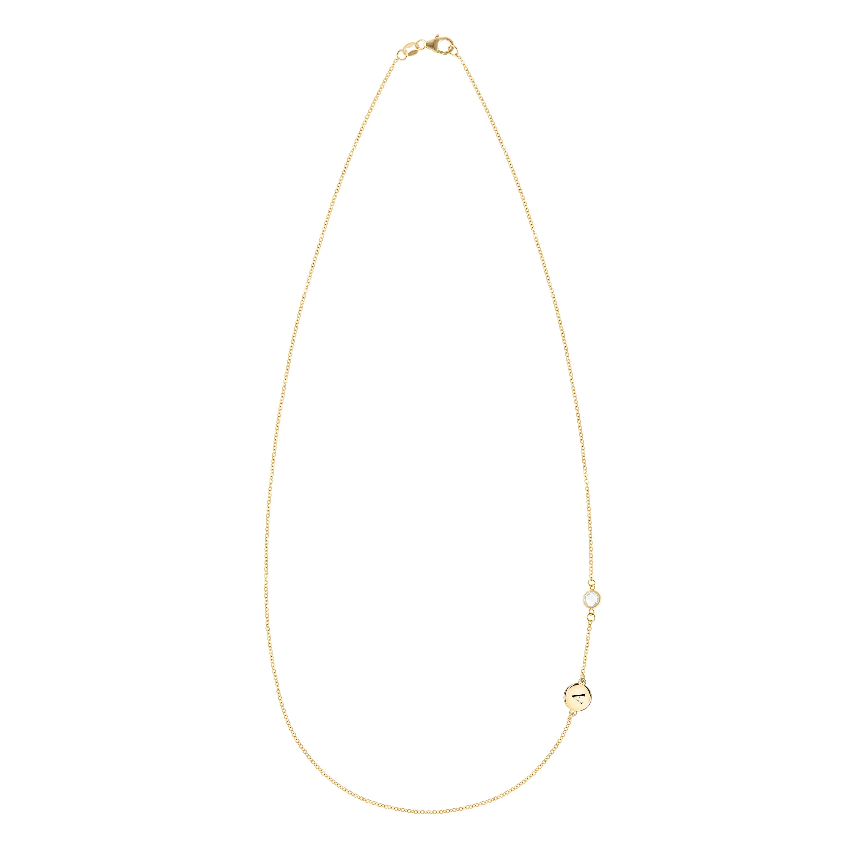 Personalized Classic 1 Letter & 1 Birthstone Necklace in 14k Gold (Double Spacing) sold by Haverhill product image thumbnail 4