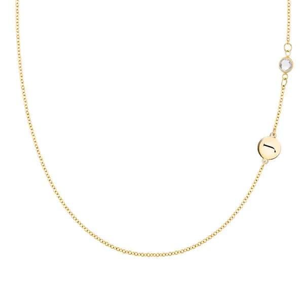 Personalized Classic 1 Letter & 1 Birthstone Necklace in 14k Gold (Double Spacing) sold by Haverhill