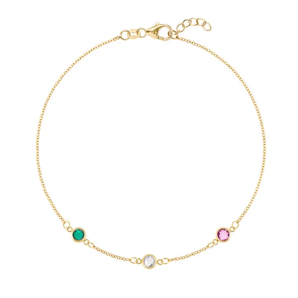 Personalized Classic 3 Birthstone Bracelet in 14k Gold sold by Haverhill