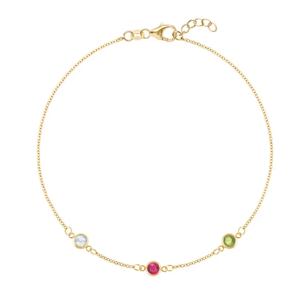Personalized Classic 3 Birthstone Bracelet in 14k Gold sold by Haverhill