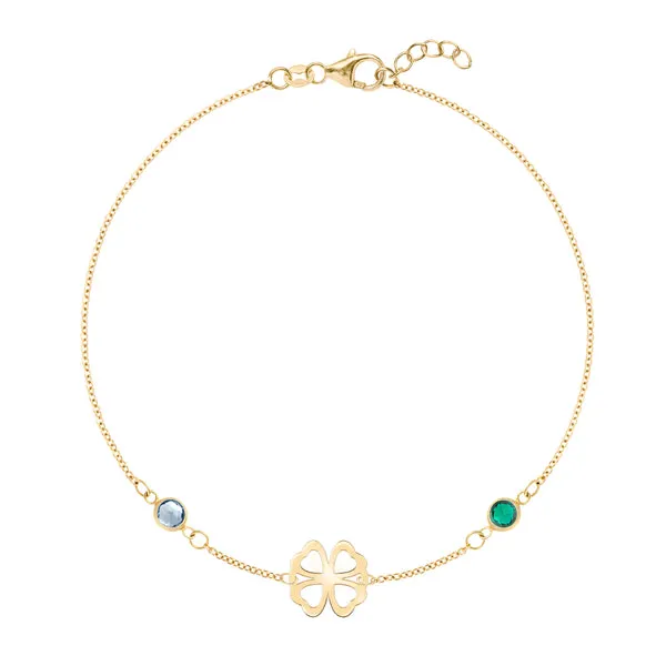 Personalized Classic Clover & 2 Birthstone Bracelet in 14k Gold sold by Haverhill