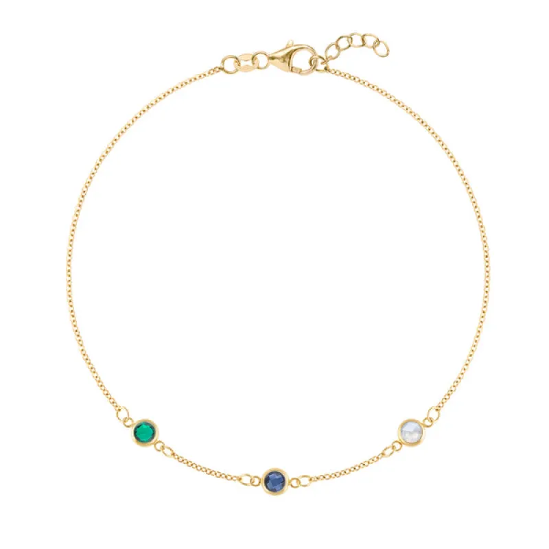 Personalized Classic 3 Birthstone Bracelet in 14k Gold sold by Haverhill