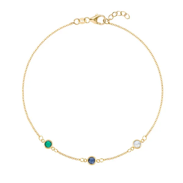 Personalized Classic 3 Birthstone Bracelet in 14k Gold sold by Haverhill
