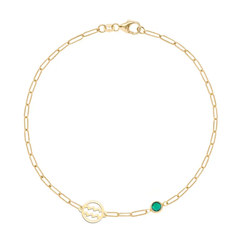 Personalized Aquarius & Birthstone Bracelet on Adelaide Mini in 14k Gold sold by Haverhill