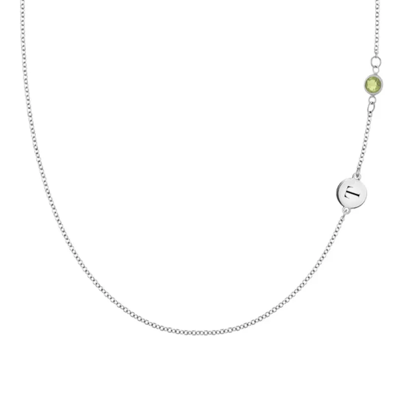 Personalized Classic 1 Letter & 1 Peridot Necklace in 14k Gold (August) sold by Haverhill