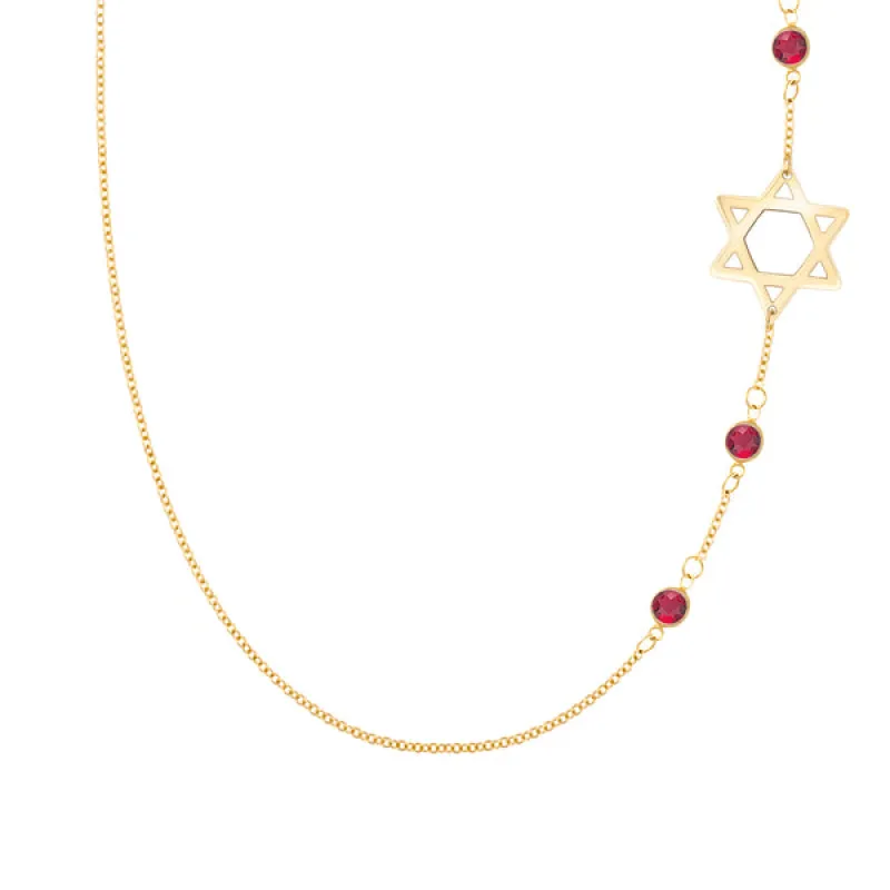 Personalized Classic Star of David & 3 Birthstone Necklace in 14k Gold sold by Haverhill