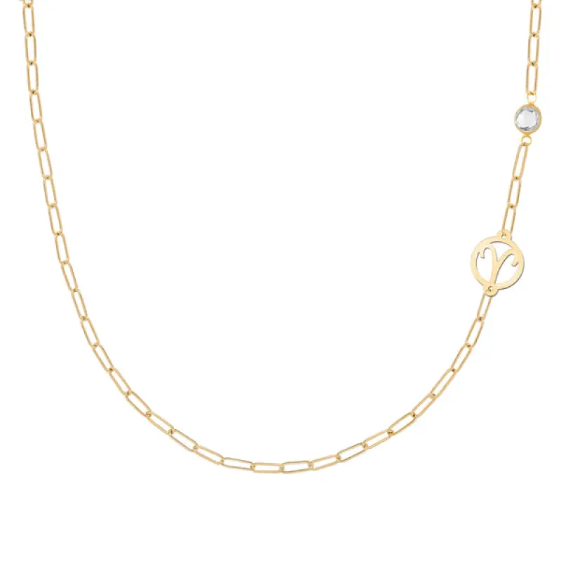 Personalized Zodiac & Birthstone Adelaide Mini Necklace in 14k Gold sold by Haverhill