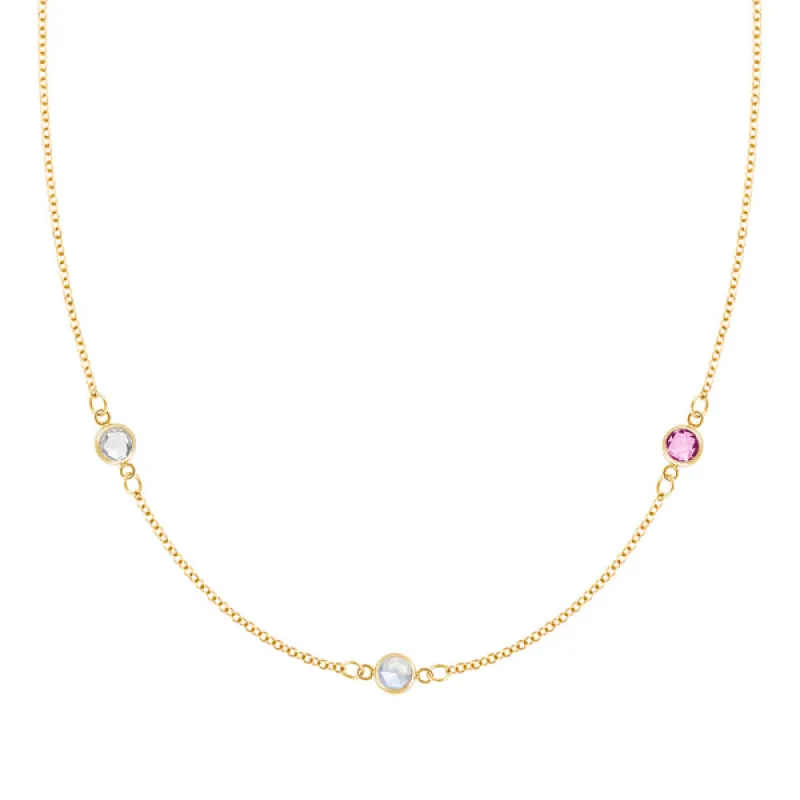 Personalized Classic 3 Birthstone Necklace in 14k Gold made by Haverhill