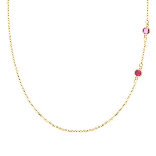 Personalized Classic 2 Birthstone Necklace in 14k Gold sold by Haverhill