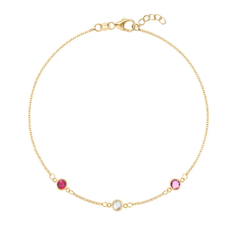 Personalized Classic 3 Birthstone Bracelet in 14k Gold sold by Haverhill