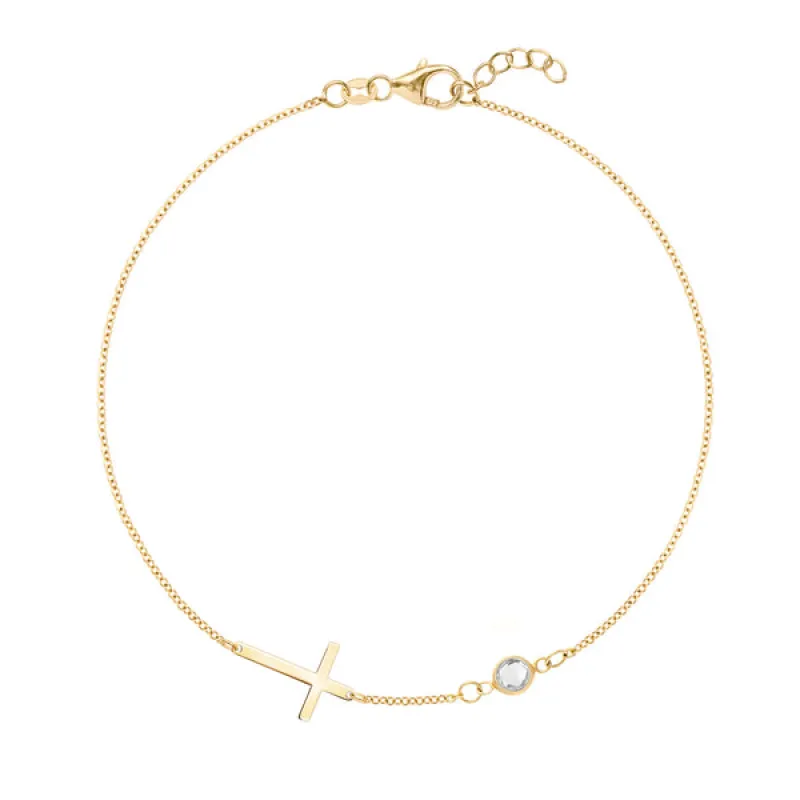 Personalized Classic Cross & 1 Birthstone Bracelet in 14k Gold sold by Haverhill