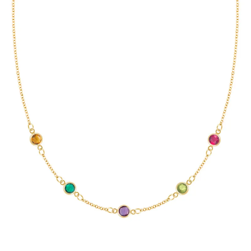 Personalized Classic 5 Birthstone Necklace in 14k Gold sold by Haverhill