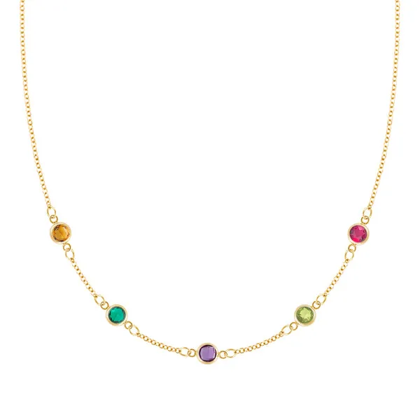 Personalized Classic 5 Birthstone Necklace in 14k Gold sold by Haverhill