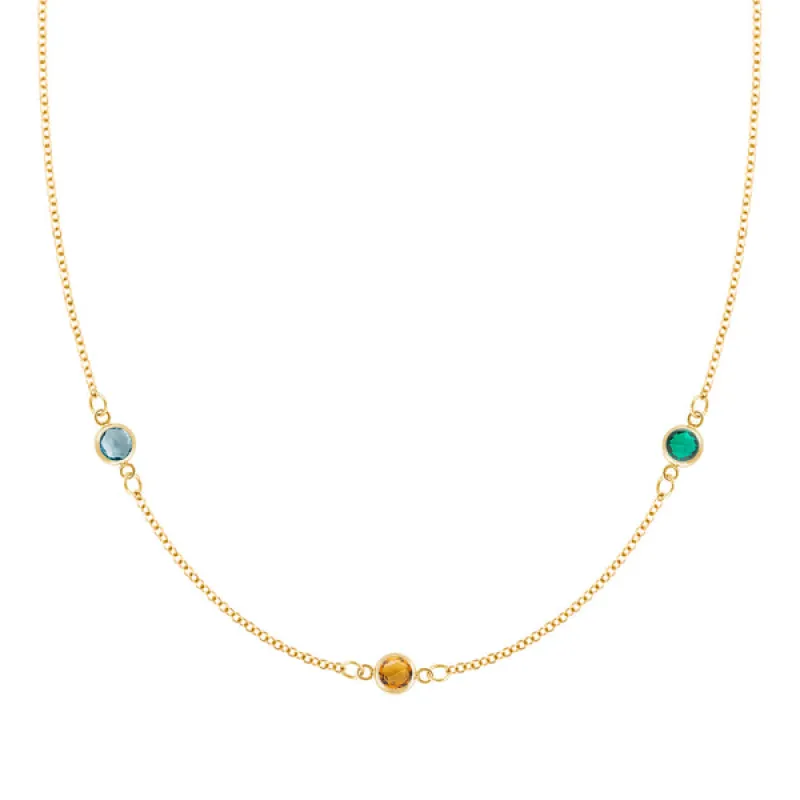 Personalized Classic 3 Birthstone Necklace in 14k Gold sold by Haverhill