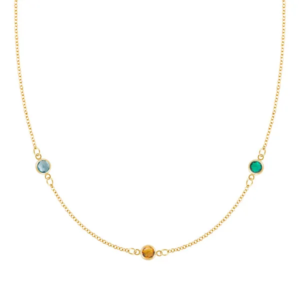 Personalized Classic 3 Birthstone Necklace in 14k Gold sold by Haverhill