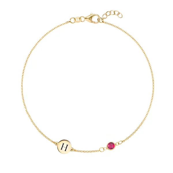 Personalized Classic 1 Letter & 1 Birthstone Bracelet in 14k Gold sold by Haverhill