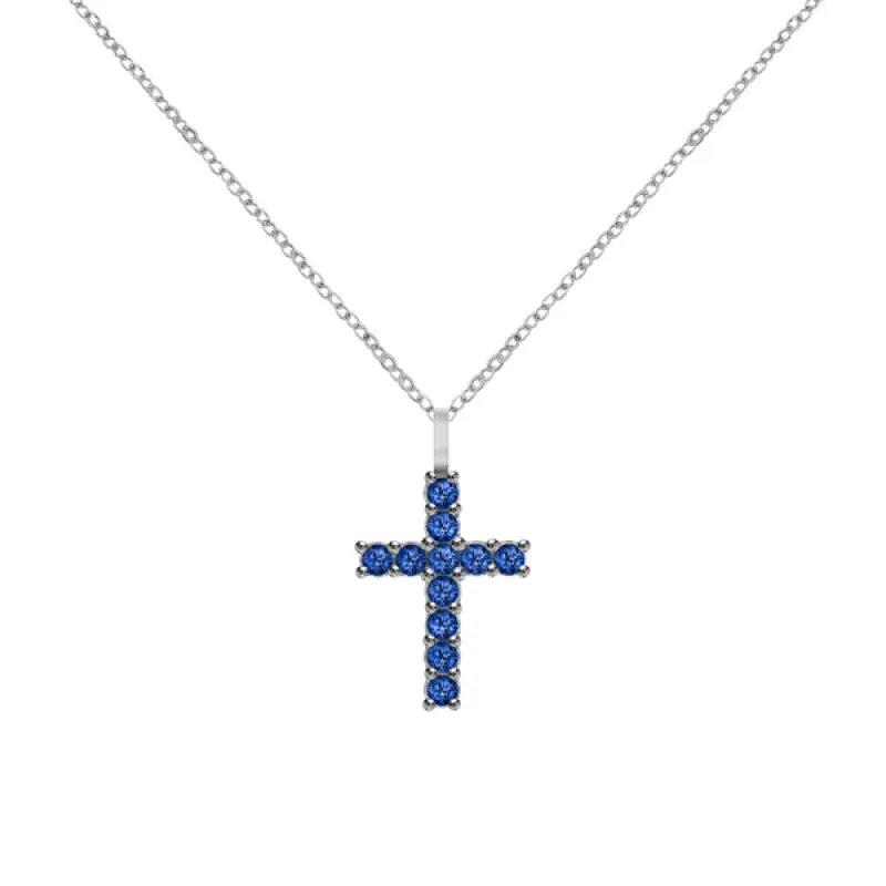 Rosecliff Cross Sapphire Pendant in 14k Gold (September) sold by Haverhill