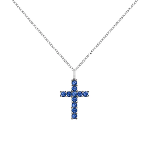 Rosecliff Cross Sapphire Pendant in 14k Gold (September) sold by Haverhill