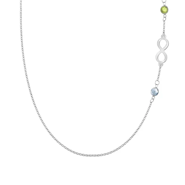 Personalized Classic Infinity & 2 Birthstone Necklace in 14k Gold sold by Haverhill