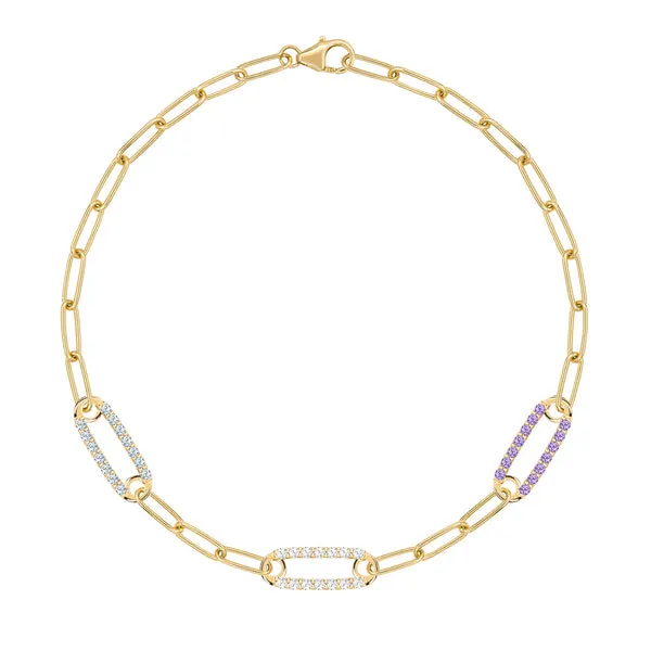 Personalized Adelaide 3 Pavé Birthstone Link Bracelet in 14k Gold sold by Haverhill