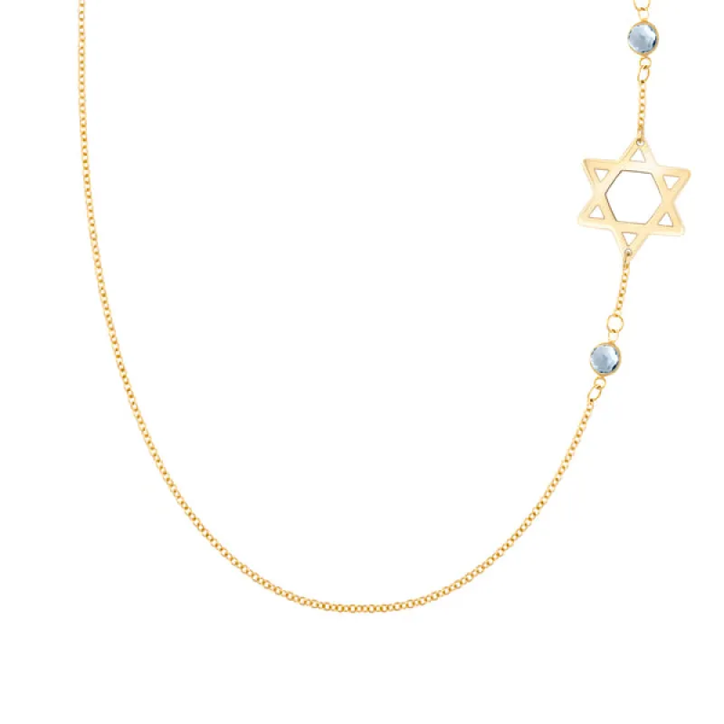 Personalized Classic Star of David & 2 Birthstone Necklace in 14k Gold sold by Haverhill