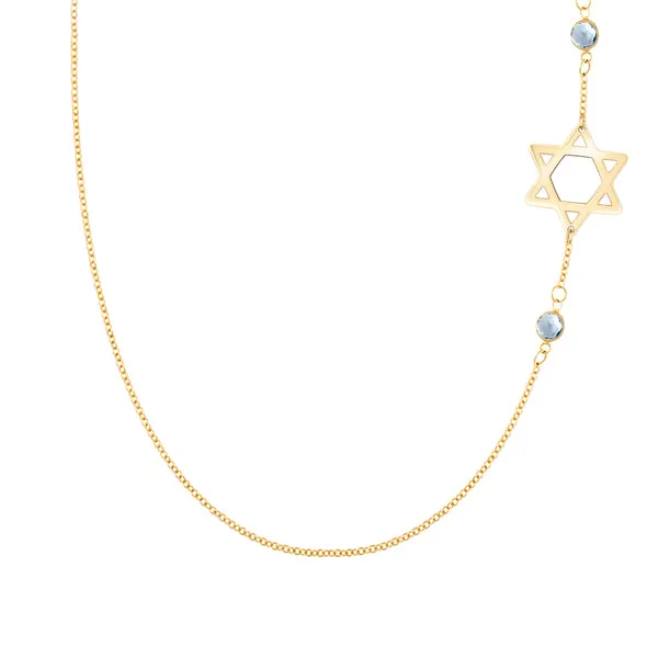 Personalized Classic Star of David & 2 Birthstone Necklace in 14k Gold sold by Haverhill