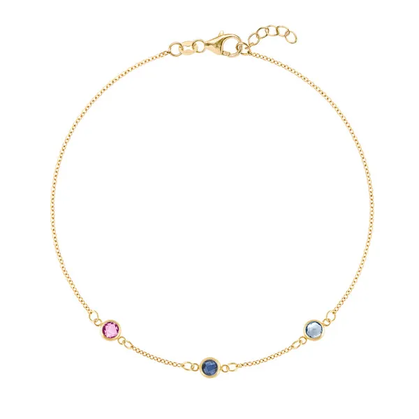 Personalized Classic 3 Birthstone Bracelet in 14k Gold sold by Haverhill