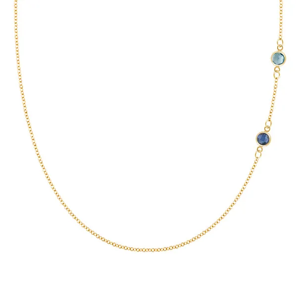 Personalized Classic 2 Birthstone Necklace in 14k Gold sold by Haverhill