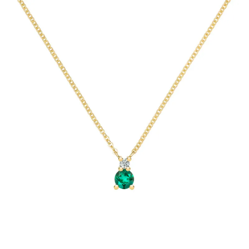 Personalized Greenwich Solitaire Birthstone & Diamond Necklace in 14k Gold sold by Haverhill