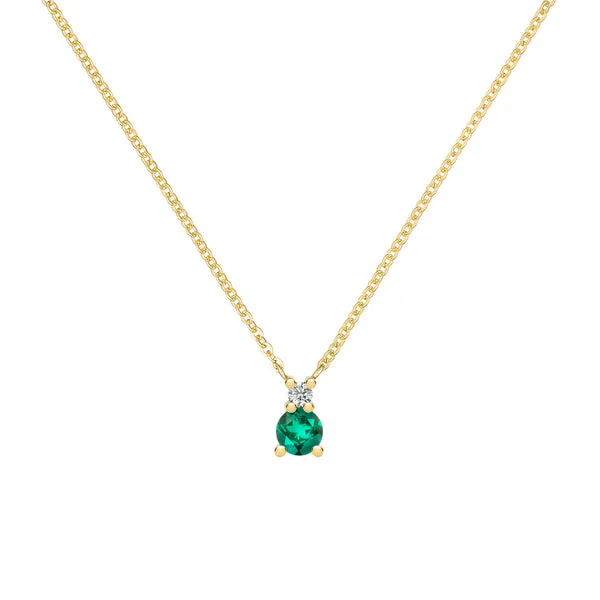 Personalized Greenwich Solitaire Birthstone & Diamond Necklace in 14k Gold sold by Haverhill