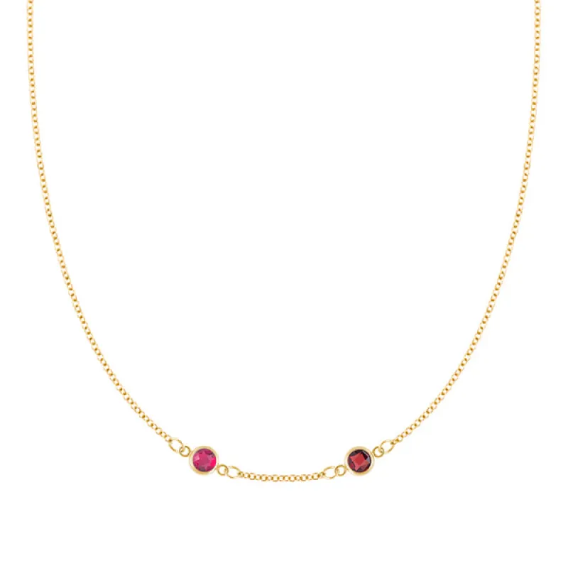 Personalized Classic 2 Birthstone Necklace in 14k Gold (Centered) sold by Haverhill