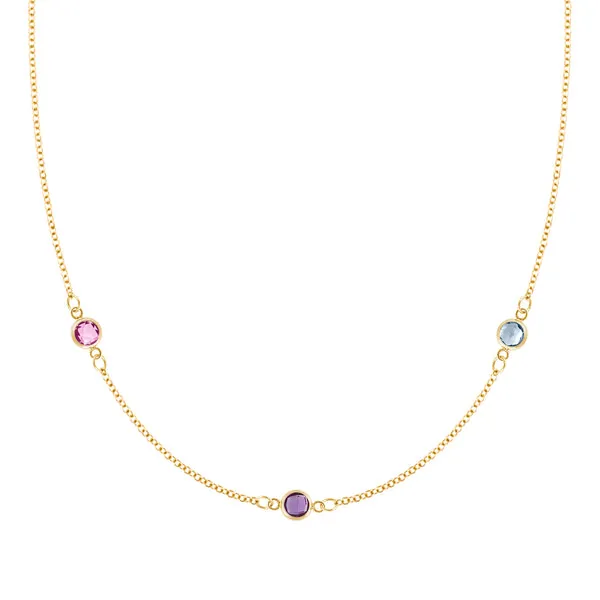 Personalized Classic 3 Birthstone Necklace in 14k Gold sold by Haverhill