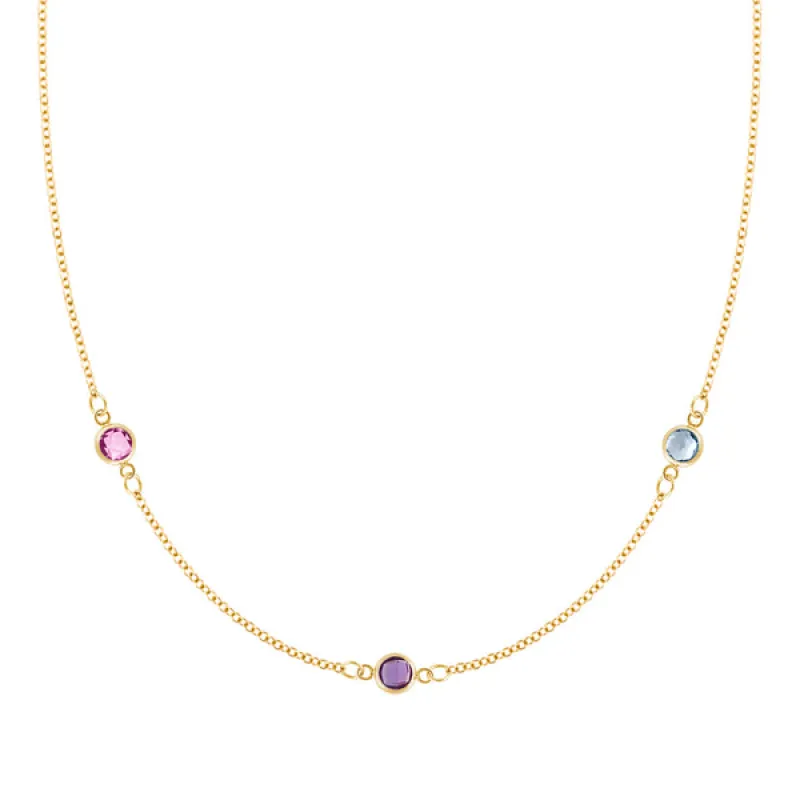 Personalized Classic 3 Birthstone Necklace in 14k Gold sold by Haverhill