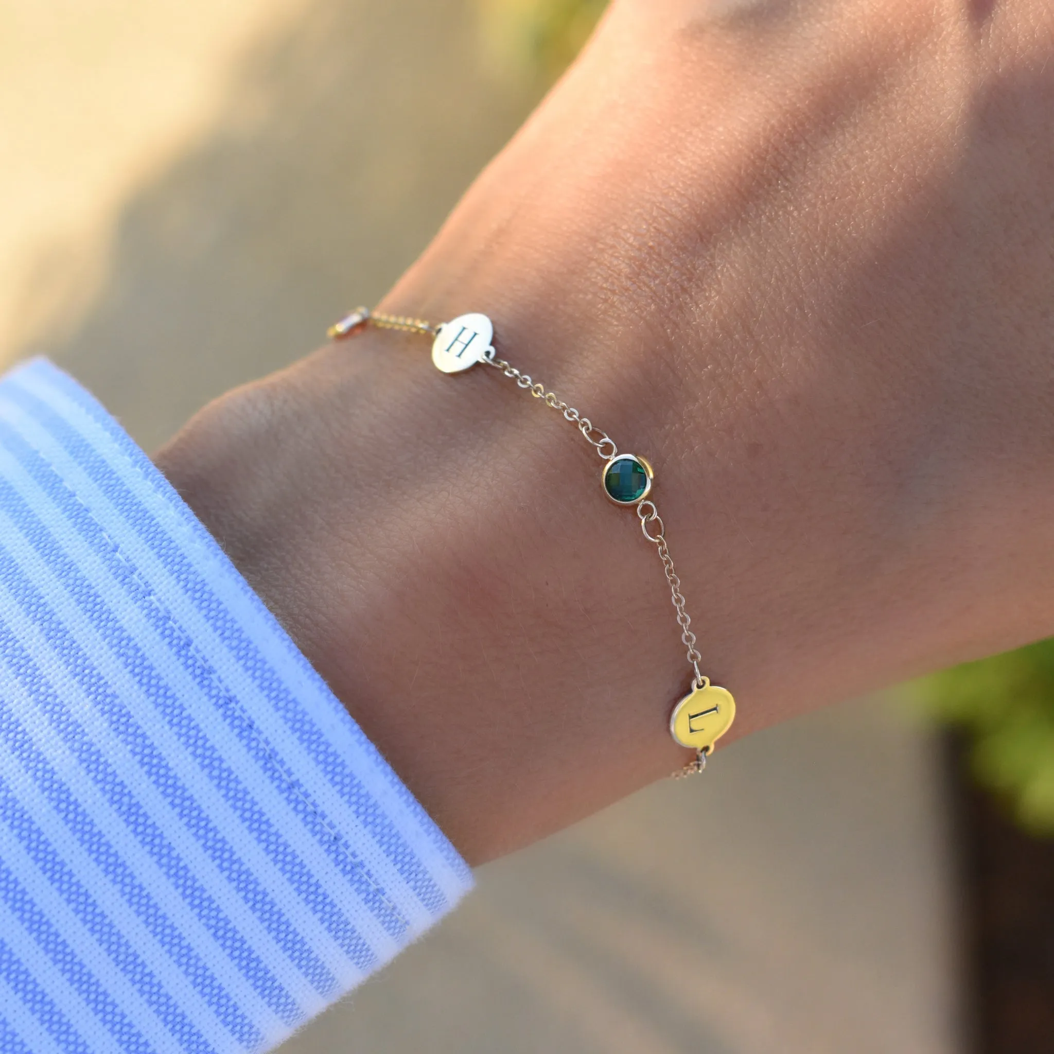 Personalized Classic 2 Letter & 2 Birthstone Bracelet in 14k Gold sold by Haverhill product image thumbnail 3