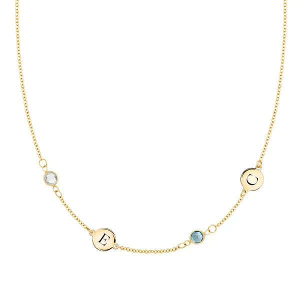 Personalized Classic 2 Letter & 2 Birthstone Necklace in 14k Gold (Double Spacing) sold by Haverhill
