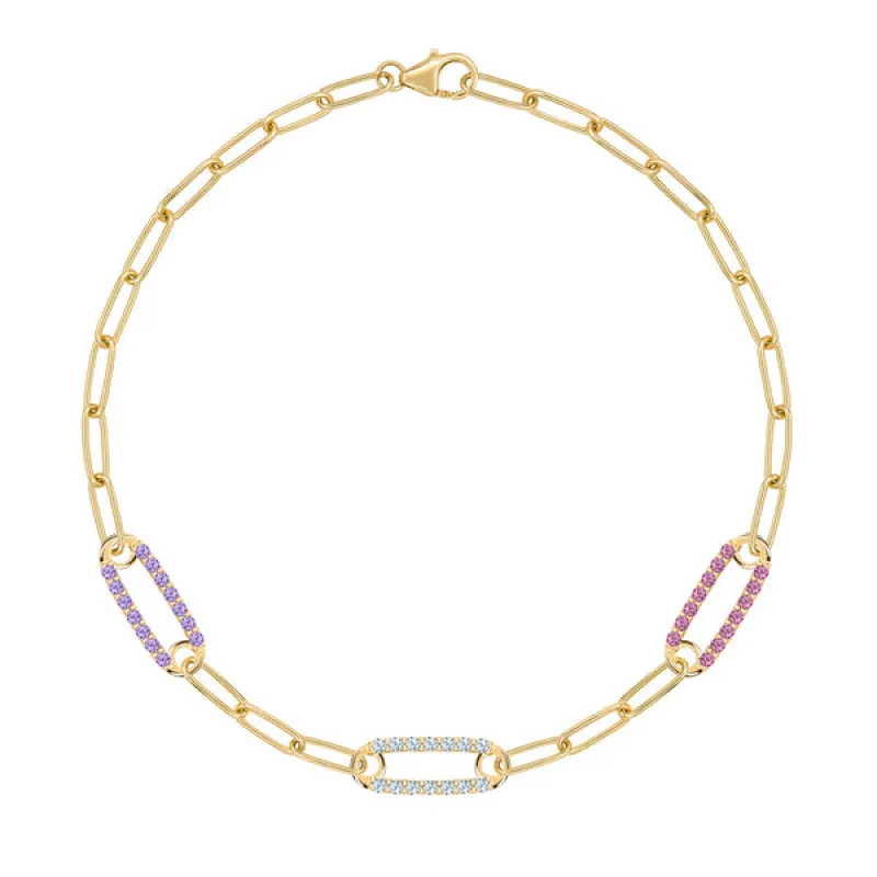 Personalized Adelaide 3 Pavé Birthstone Link Bracelet in 14k Gold sold by Haverhill