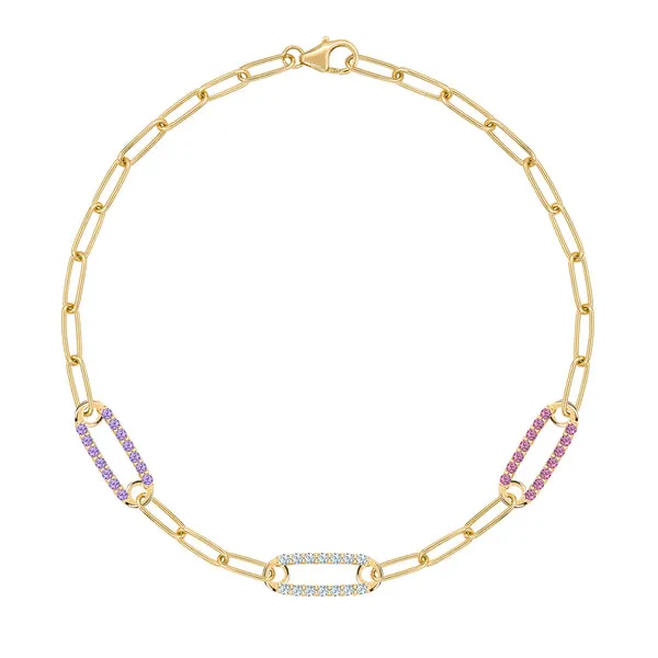 Personalized Adelaide 3 Pavé Birthstone Link Bracelet in 14k Gold sold by Haverhill