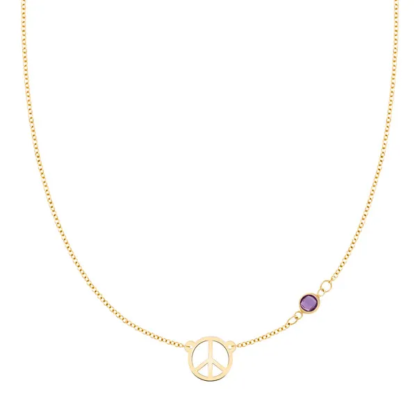 Personalized Peace Sign & 1 Birthstone Necklace in 14k Gold sold by Haverhill