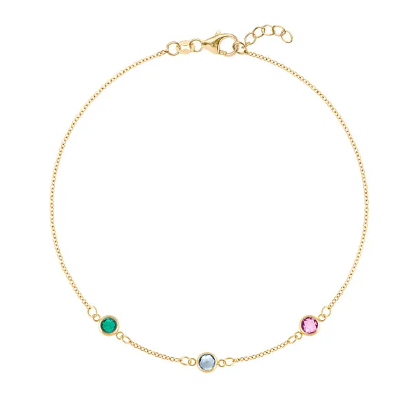 Personalized Classic 3 Birthstone Bracelet in 14k Gold sold by Haverhill