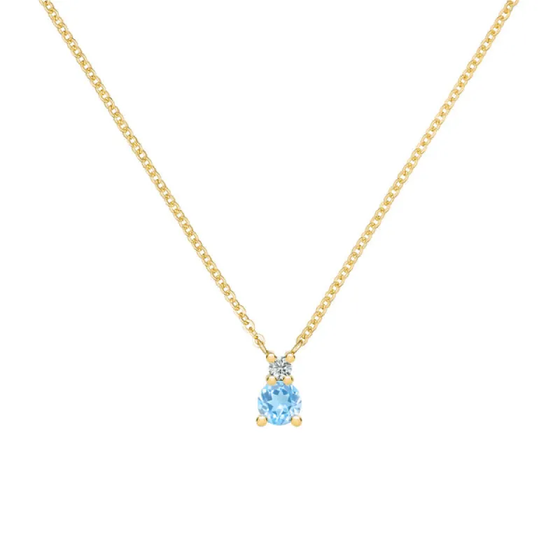 Personalized Greenwich Solitaire Birthstone & Diamond Necklace in 14k Gold sold by Haverhill