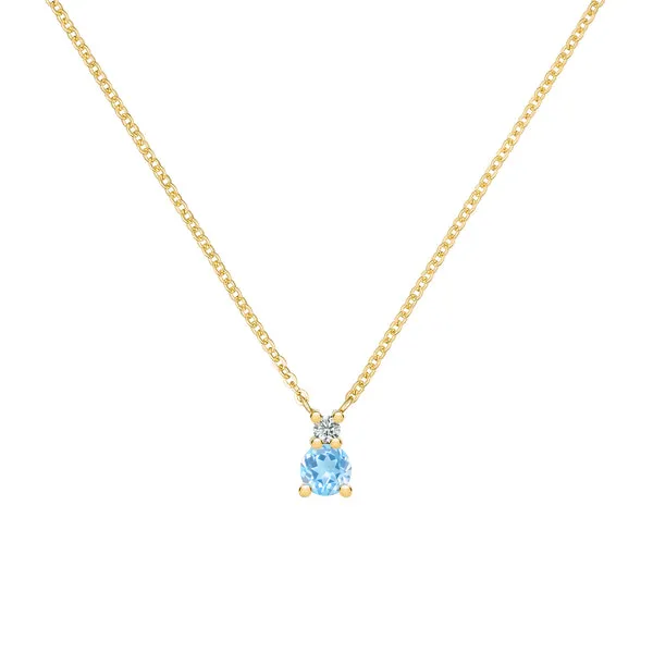 Personalized Greenwich Solitaire Birthstone & Diamond Necklace in 14k Gold sold by Haverhill