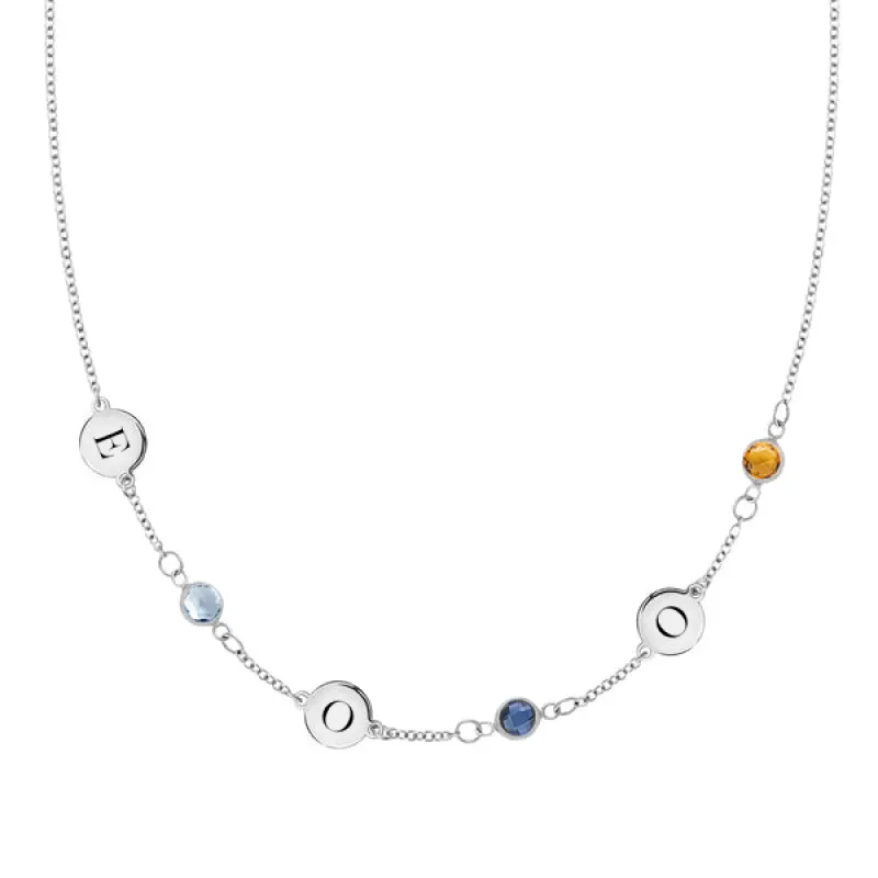 Personalized Classic 3 Letter & 3 Birthstone Necklace in 14k Gold (Single Spacing) sold by Haverhill